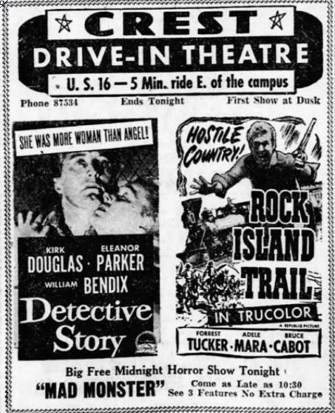 Crest Drive-In Theatre - Ad From Aug 16 1952